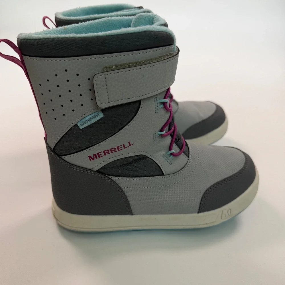 Merrell Waterproof Snow Boots Girls Grey Purple Insulated Winter Shoes Size 2